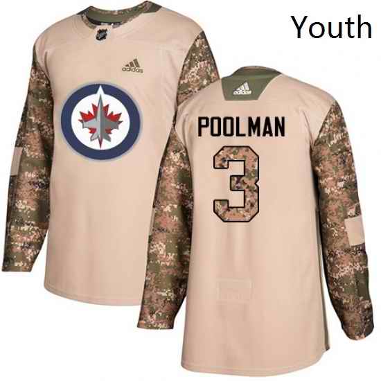 Youth Adidas Winnipeg Jets 3 Tucker Poolman Authentic Camo Veterans Day Practice NHL Jersey